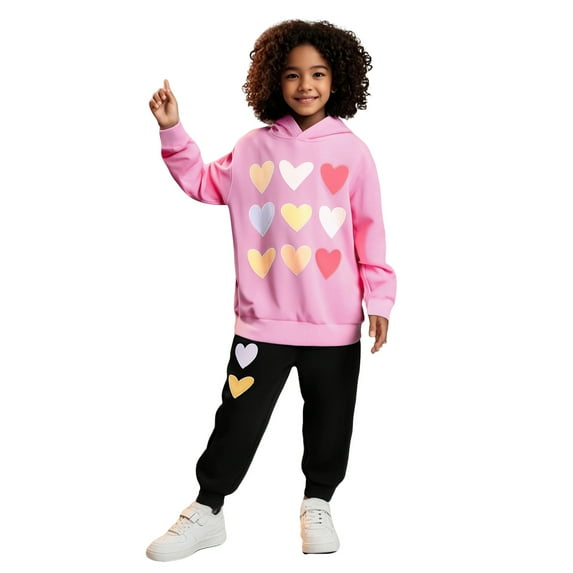 Kids Sweatsuit 2 Piece Long Sleeve Printed Hooded Sweatsuits Pullover Sweatpants Joggers Set Warm Fall Winter Clothes 7-8 Years Boys Clothes Boys Girls Fashion