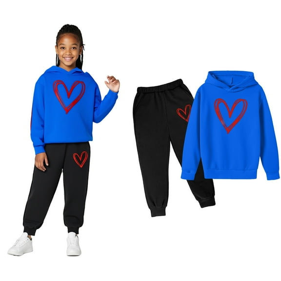 Kids Sweatsuit 2 Piece Long Sleeve Printed Pullover Hoodie Sweatshirt Jogger Set Fall Clothes Girls Clothes Size 5-6 Years Boys Girls Fashion
