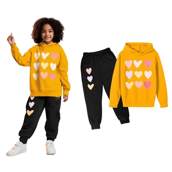 Kids Sweatsuit 2 Piece Long Sleeve Printed Pullover Hoodie Sweatshirt Jogger Set Fall Clothes Teen Outfits for Girls 5-6 Years Trendy Boys Girls Fashion