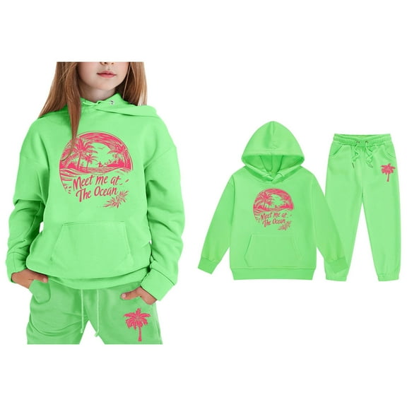 Kids Sweatsuit 2 Piece Long Sleeve Printed Soft Hoodie Jogger Set Winter Clothes Clothes for Teen Girls 3-4 Years Boys Girls Fashion