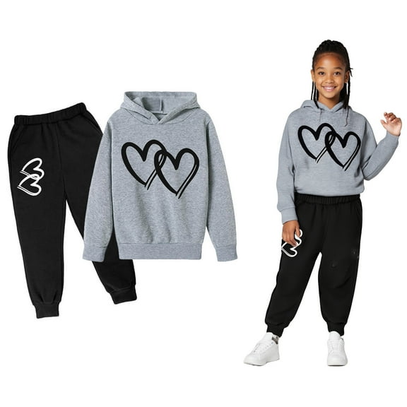 Kids Sweatsuit 2 Piece Long Sleeve Printed Tracksuit Pullover Hoodie and Active Jogger Pants Fall Winter Clothes Girl Clothes Size 9-10 Years Boys Girls Fashion
