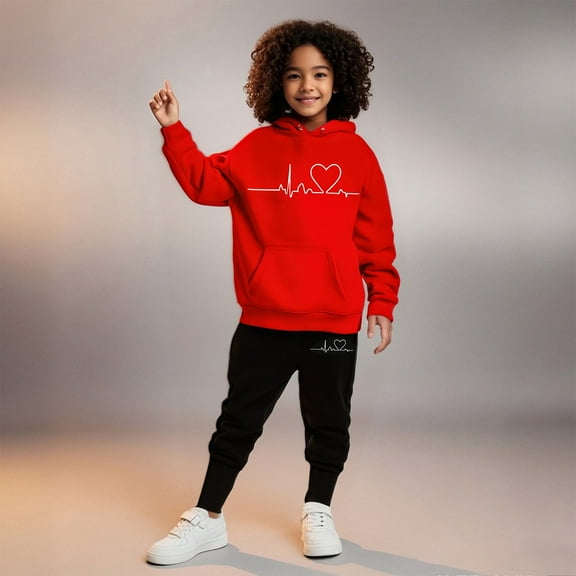 Kids Sweatsuit 2 Piece Long Sleeve Printed Tracksuit Pullover Hoodie Sweatpants Warm Fall Winter Clothes 3-4 Years Old Girl Clothes Boys Girls Fashion