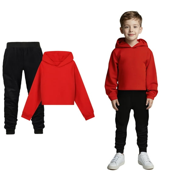 Kids Sweatsuit 2 Piece Long Sleeve Red Hooded Sweatshirt Sweatpants Set Warm Fall Winter Clothes 5-6 Years Old Boy Clothes Boys Girls Fashion