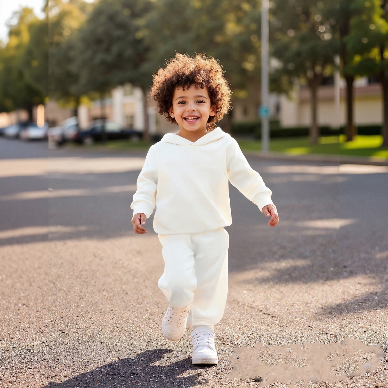 Kids Sweatsuit Piece Long Sleeve White Basic Hoodie Sweatpants