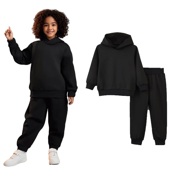 Kids Sweatsuit 2PC Long Sleeve Black Tracksuit Pullover Hoodie and Jogger Sweatpants Warm Fall Winter Clothes Girl Clothes Size 4-5 Years Boys Girls Fashion