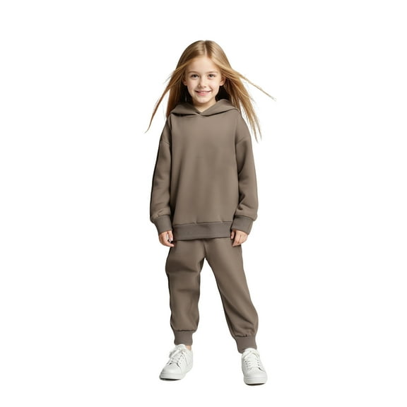Kids Sweatsuit 2PC Long Sleeve Brown Hoodie Sweatshirt and Active Jogger Pants Warm Fall Winter Clothes Girl Clothes 3-4 Years Boys Girls Fashion