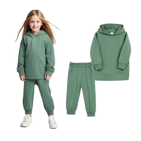 Kids Sweatsuit 2PC Long Sleeve Green Pullover Hoodie Sweatshirt Jogger Set Fall Winter Clothes Boy Clothes 3-4 Years Boys Girls Fashion