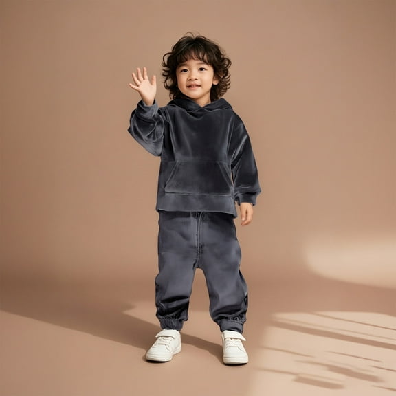 Kids Sweatsuit 2PC Long Sleeve Grey Tracksuit Pullover Hoodie Leggings Pants Warm Fall Winter Clothes Girls Set Boys Girls Fashion