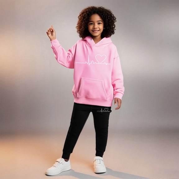 Kids Sweatsuit 2PC Long Sleeve Printed Basic Hoodie and Jogger Pants Fall Winter Clothes Girls Clothes Size 7-8 Years Boys Girls Fashion