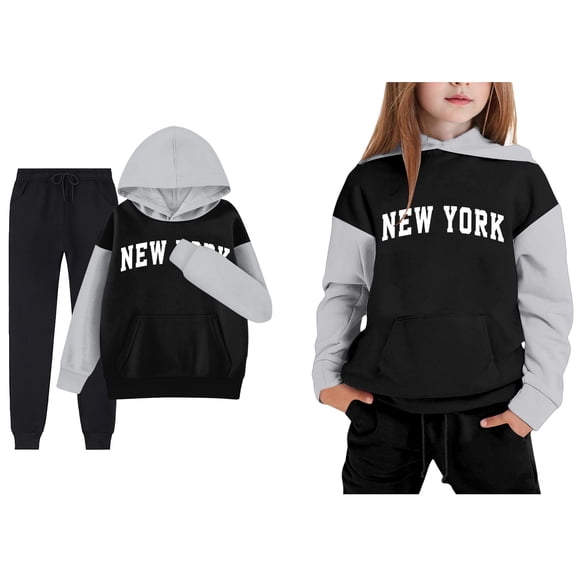 Kids Sweatsuit 2PC Long Sleeve Printed Hoodie Sweatshirt Sweatpants Fall Clothes Tracksuit Jogging Outfits Set 4-5 Years Boys Girls Fashion