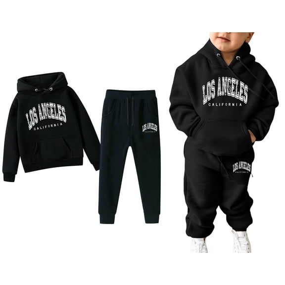 Kids Sweatsuit 2PC Long Sleeve Printed Pullover Hoodie Sweatpants Joggers Set Warm Fall Winter Clothes Little Boy Clothes 4-5 Years Boys Girls Fashion