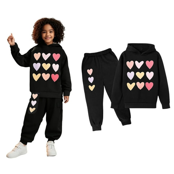 Kids Sweatsuit 2PC Long Sleeve Printed Pullover Hoodie Sweatshirt Sweatpants Set Warm Fall Winter Clothes Girls Sets 5-6 Years Boys Girls Fashion
