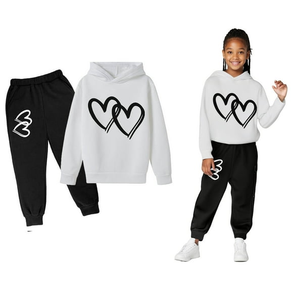 Kids Sweatsuit 2PC Long Sleeve Printed Tracksuit Pullover Hoodie Jogger Set Fall Clothes Tracksuit Jogging Outfits Set 7-8 Years Boys Girls Fashion