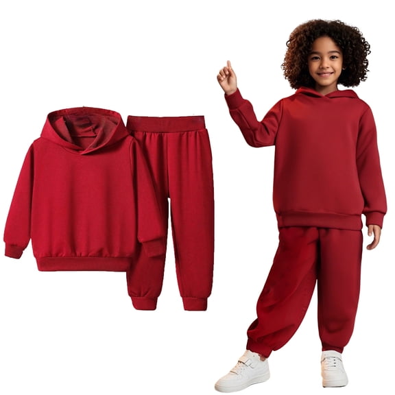 Kids Sweatsuit 2PC Long Sleeve Red Soft Hoodie Sweatpants Joggers Set Fall Clothes Girls Jogger Set3-4 Years Boys Girls Fashion