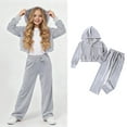 thumbnail image 1 of Kids Sweatsuit Grey Velour Tracksuit Zip Up Cropped Hoodie and Sweatpants Set Girls Size 5-6 Years Clothes, 1 of 4