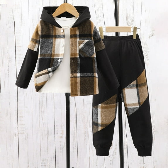 Kids Sweatsuit Set 2 Piece Outfits for Kids Sweatshirt and Sweatpants Set Plaid Long Sleeve Pullover Fall Winter Outfits Set Preppy Clothes for Girls 5T