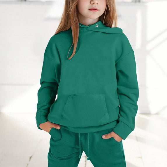 Kids Sweatsuit Set 2 Piece Sweatshirt and Sweatpants Joggers Set Solid Long Sleeve Pullover Hoodie Spring Fall Outfits Set Green Sweatsuit Girls' Clothing Sets 4-5 Years