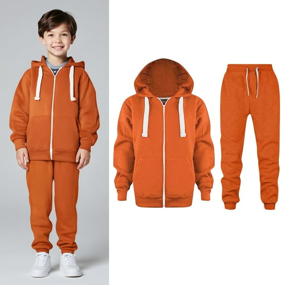 Kids Sweatsuit Set for Girls,2 Piece Long Sleeve Full ZipOrange Tracksuit Hoodie and Jogger Pants Warm Fall Winter Clothes Kids Boys Clothes 6-7 Years