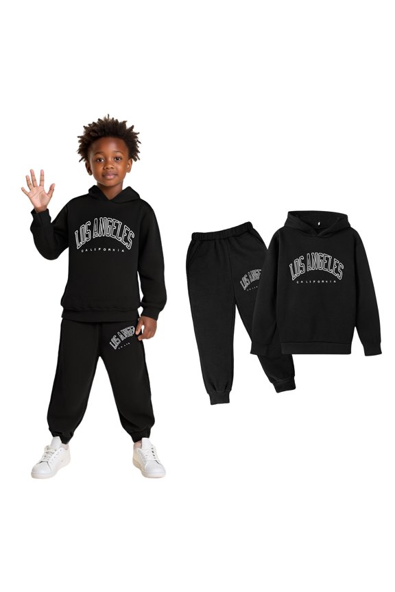 Kids Sweatsuit Set for Girls 2 Piece Long Sleeve Letter Print Hooded Sweatsuits Pullover and Sweatpants Winter Clothes 11-12 Years Old Boy Clothes Boys Girls Fashion