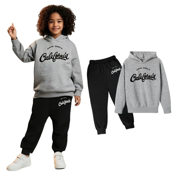 Kids Sweatsuit Set for Girls 2 Piece Long Sleeve Letter Print Hoodie and Jogger Sweatpants Fall Winter Clothes Teenage Girl Clothes7-8 Years Boys Girls Fashion