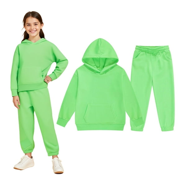 Kids Sweatsuit Set for Girls 2 Piece Long Sleeve Light Green Soft Hoodie Sweatpants Joggers Set Winter Clothes Clothes for Boys8-9 Years Boys Girls Fashion