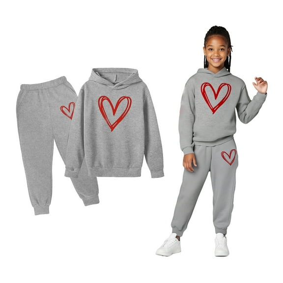 Kids Sweatsuit Set for Girls 2 Piece Long Sleeve Printed Hooded Sweatshirt and Sweatpants Winter Clothes Girl Clothes Size 5-6 Years Boys Girls Fashion