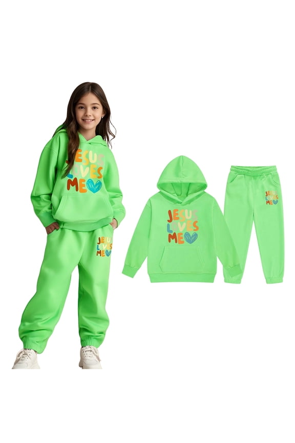 Kids Sweatsuit Set for Girls 2 Piece Long Sleeve Printed Hooded Sweatsuits Pullover Jogger Set Fall Winter Clothes Boys Girls Active Tracksuit Set 12-13 Years Boys Girls Fashion
