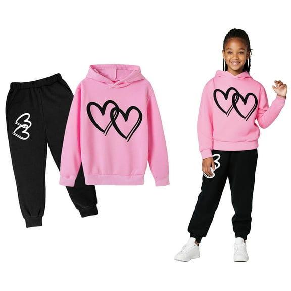 Kids Sweatsuit Set for Girls 2 Piece Long Sleeve Printed Hooded Sweatsuits Pullover Sweatpants Set Fall Clothes 4-5 Years Old Boy Clothes Boys Girls Fashion