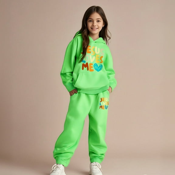 Kids Sweatsuit Set for Girls 2 Piece Long Sleeve Printed Pullover Hoodie Sweatpants Joggers Set Fall Winter Clothes Boys Girls Jogger Set 4-5 Years Boys Girls Fashion