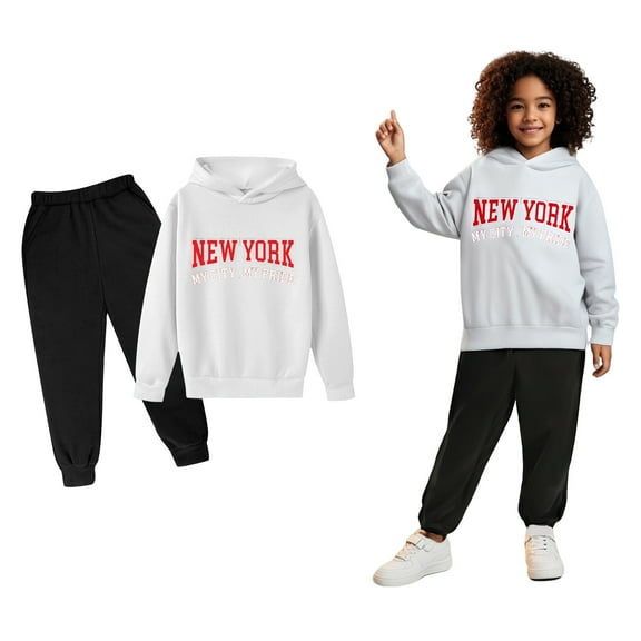 Kids Sweatsuit Set for Girls,2PC Long Sleeve Letter Pattern Basic Hoodie Sweatpants Joggers Set Winter Clothes Clothes for Kids Girls 4-5 Years Trendy