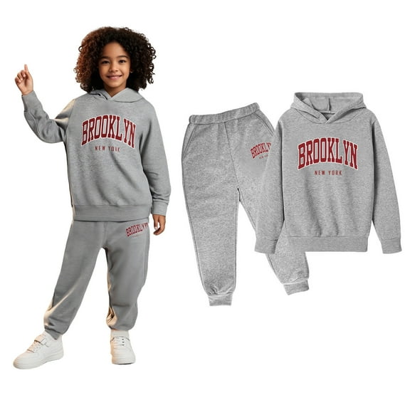 Kids Sweatsuit Set for Girls,2PC Long Sleeve Letter Pattern Hooded Sweatshirt and Jogger Sweatpants Warm Fall Winter Clothes 3-4 Years Old Boy Clothes