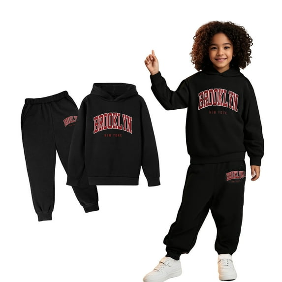Kids Sweatsuit Set for Girls 2PC Long Sleeve Letter Print Tracksuit Pullover Hoodie Jogging Pants Warm Fall Winter Clothes Boys Sets13-14 Years Boys Girls Fashion