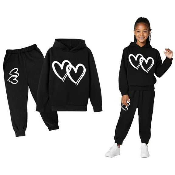 Kids Sweatsuit Set for Girls 2PC Long Sleeve Printed Hooded Sweatsuits Pullover and Sweatpants Warm Fall Winter Clothes Teen Girls Clothes 11-12 Years Boys Girls Fashion