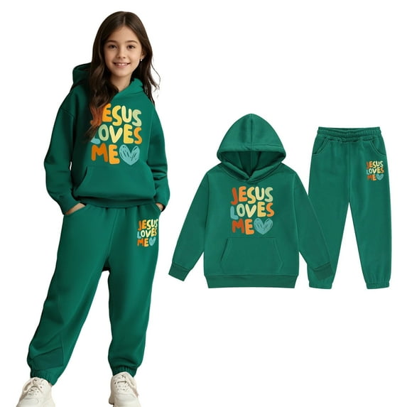 Kids Sweatsuit Set for Girls 2PC Long Sleeve Printed Tracksuit Pullover Hoodie and Sweatpants Fall Winter Clothes 2-3 Years Girls Clothes Boys Girls Fashion