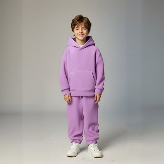 Kids Sweatsuit Set for Girls 2PC Long Sleeve Purple Hoodie Sweatpants Joggers Set Warm Fall Winter Clothes Preppy Clothes for Girls 6-7 Years Boys Girls Fashion