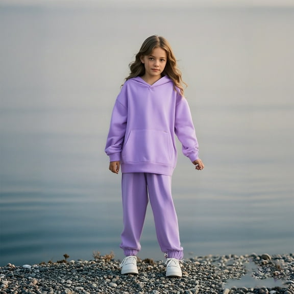 Kids Sweatsuit Set for Girls 2PC Long Sleeve Purple Hoodie Sweatshirt Leggings Pants Winter Clothes Teen Outfits for Girls 8-9 Years Trendy Boys Girls Fashion