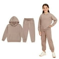 thumbnail image 1 of Kids Sweatsuit Set for Girls,2 Piece Long Sleeve Beige Tracksuit Hoodie Sweatpants Set Warm Fall Winter Clothes Boys Jogger Set 6-7 Years, 1 of 4