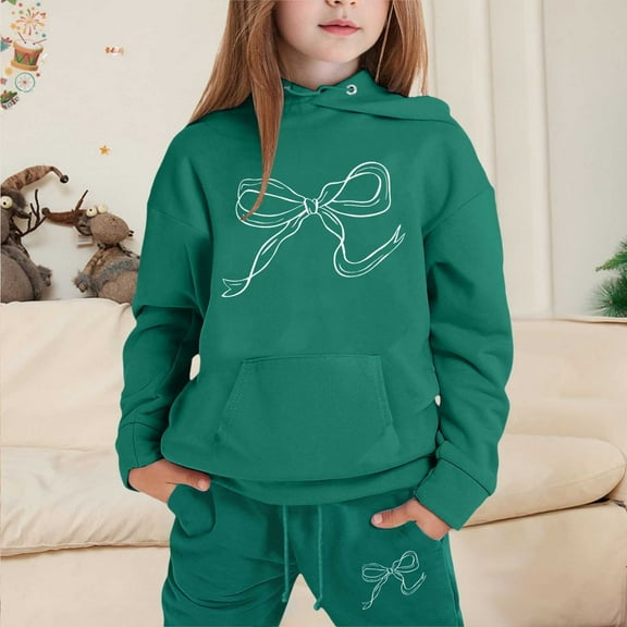 Kids Sweatsuit Set for Girls 2 Piece Long Sleeve Dark Green Tracksuit Hoodie and Sweatpants Fall Winter Clothes 6-7 Years Girls Outfits