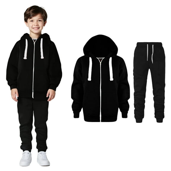 Kids Sweatsuit Set for Girls,2 Piece Long Sleeve Full ZipBlack Hoodie Sweatshirt Sweatpants Fall Clothes Boys 3-4 Years Clothes