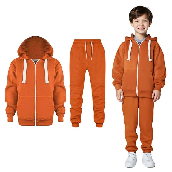 Kids Sweatsuit Set for Girls,2 Piece Long Sleeve Full ZipOrange Sweatshirt Sweatpants Fall Clothes Boy Clothes 3-4 Years