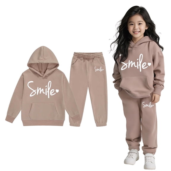 Kids Sweatsuit Set for Girls 2 Piece Long Sleeve Graphic Letter Print Hoodies Pullover Sweatpants Fall Clothes 8-9 Years Girls Outfits Kids Clothing