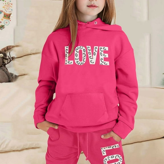Kids Sweatsuit Set for Girls 2 Piece Long Sleeve Hot Pink Hooded Sweatshirt Sweatpants Joggers Set Fall Clothes Little Boy Clothes 3-4 Years