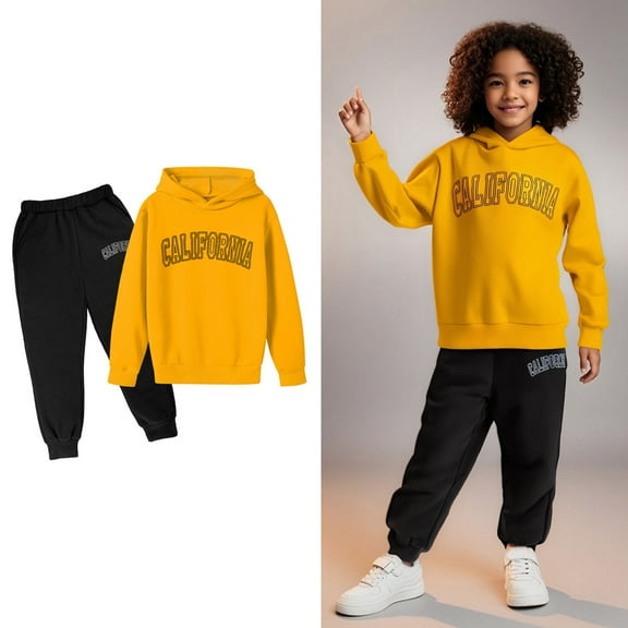 Kids Sweatsuit Set for Girls,2 Piece Long Sleeve Letter Pattern Pullover Hoodie Sweatpants Warm Fall Winter Clothes Boys Athletic Sets 3-4 Years