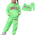 thumbnail image 1 of Kids Sweatsuit Set for Girls 2 Piece Long Sleeve Letter Printing Green Hoodie and Sweatpants Winter Clothes 2T Old Girl Clothes, 1 of 7