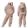 thumbnail image 1 of Kids Sweatsuit Set for Girls 2 Piece Long Sleeve Letter Printing Khaki Hoodie and Sweatpants Fall Winter Clothes Boys Active Tracksuit Set 2T, 1 of 7