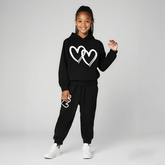 Kids Sweatsuit Set for Girls 2 Piece Long Sleeve Printed Hoodie Jogger Set Fall Winter Clothes Boy Clothes 5-6 Years Boys Girls Fashion