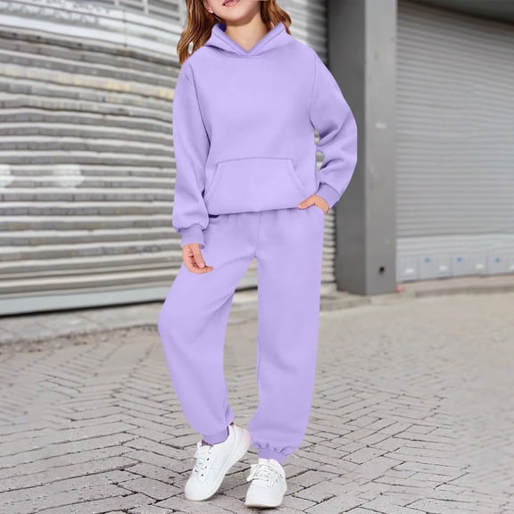 Kids Sweatsuit Set for Girls,2 Piece Long Sleeve Purple Tracksuit Pullover Hoodie Sweatpants Fall Clothes Outfits for Girls 3-4 Years Trendy