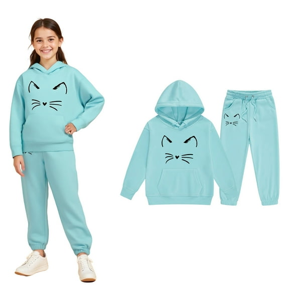 Kids Sweatsuit Set for Girls,2 Piece Long Sleeve Sky Blue Pullover Hoodie and Sweatpants Warm Fall Winter Clothes Boys Athletic Sets 4-5 Years
