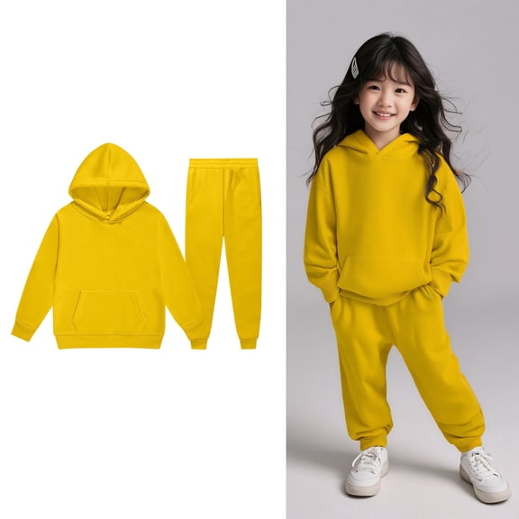 Kids Sweatsuit Set for Girls,2 Piece Long Sleeve Yellow Hooded Sweatsuits Pullover Leggings Pants Fall Clothes Kids Clothes Boys Size 4-5 Years