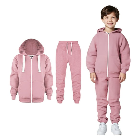 Kids Sweatsuit Set for Girls 2 Piece Long Sleeve Zip UpSolid Sweatshirt and Sweatpants Warm Fall Winter Clothes Kidsage Girl Clothes 6-7 Years
